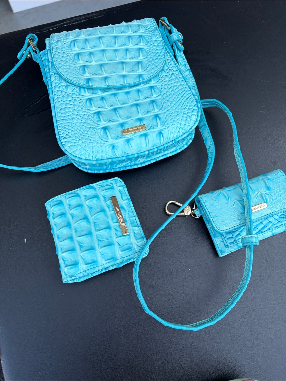 Brahmin Turquoise Croc-Embossed Crossbody with Wallet and Card Case